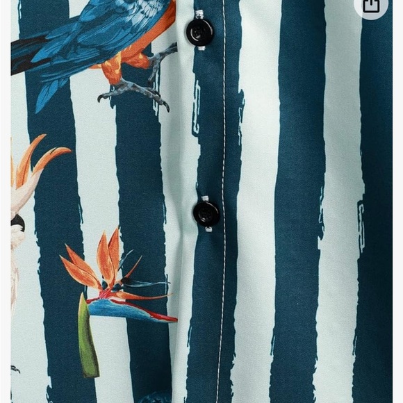 NWOT Men's Casual Button Down Shirt - Blue Parrot Print - Picture 11 of 11